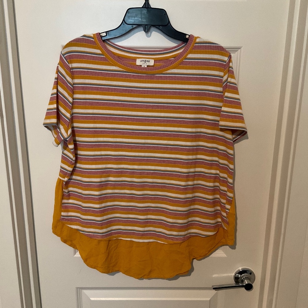 Umgee Striped Layered Look Tee - Size Small